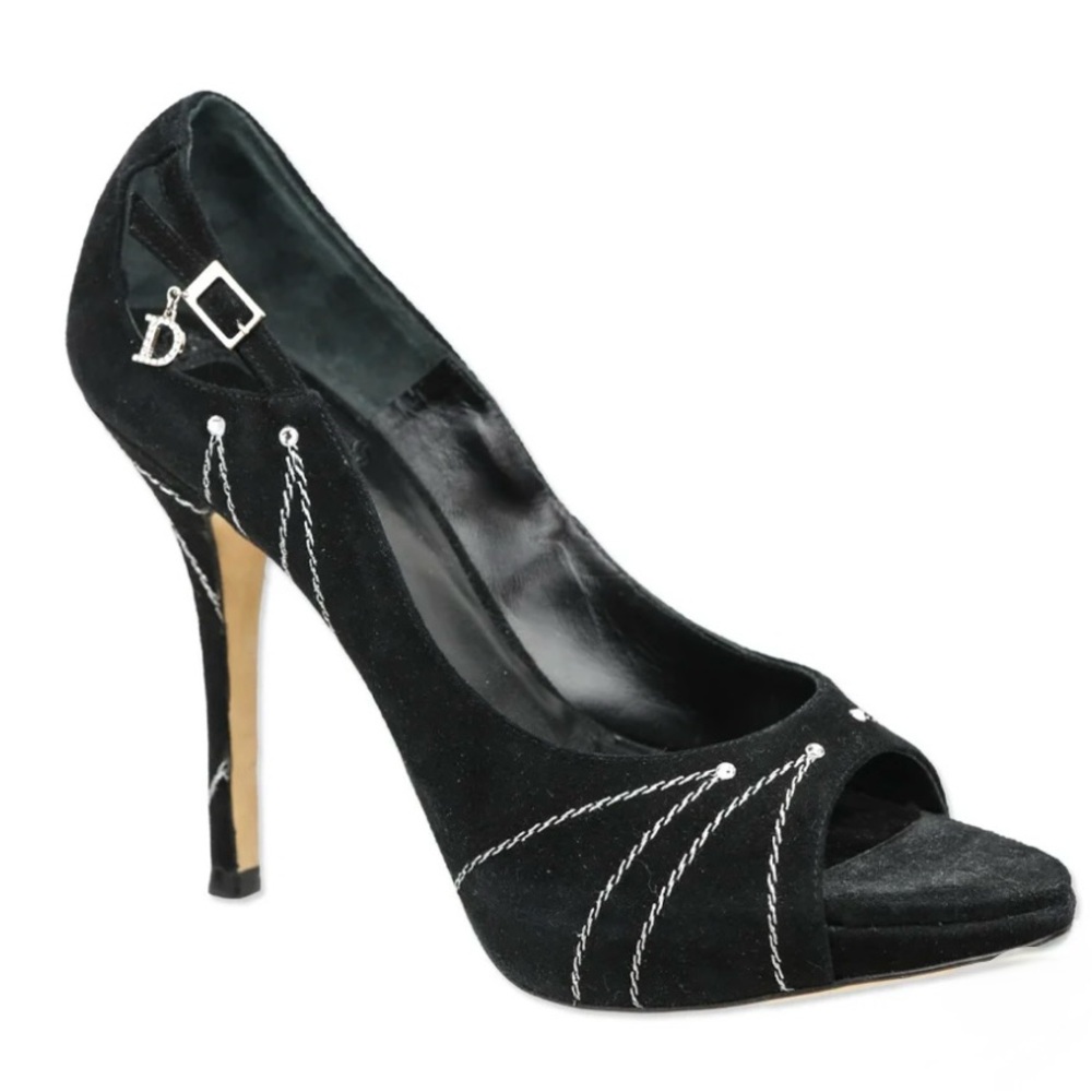 Dior Black Peep-Toe Heels with Silver Accents